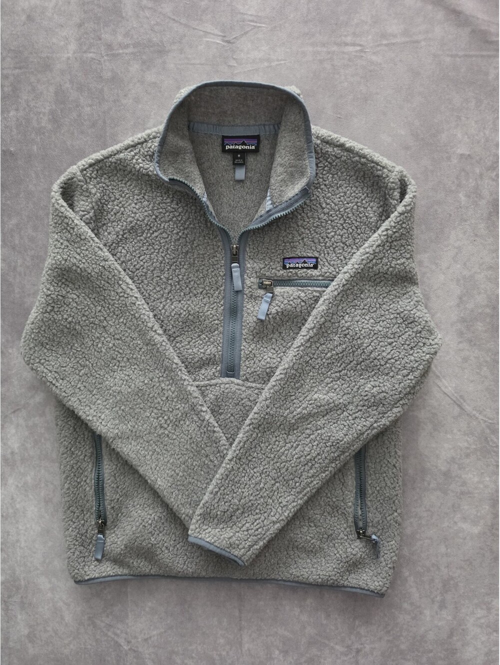 SKU0290 Patagonia Retro Pile Womens Medium Gray Sherpa Fleece 1/2 Zip Pullover